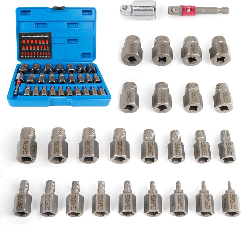 CENFORGE Store 27-PC Upgrade Screw Extractor Set, 3/8" Drive, Easy Out Bolt Extractor Set, Multi-Spline, for Removing Broken Studs, Bolts, Screws (New Version) - Image 1